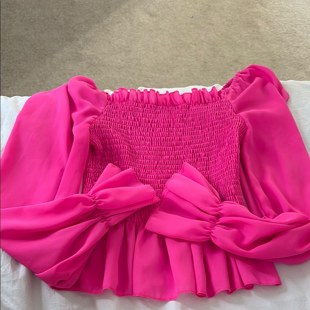 Vibrant Pink Off the Shoulder Puff Sleeve Blouse